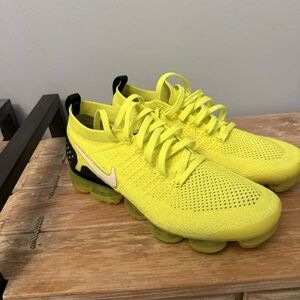 Nike Yellow Flyknit VaporMax Running Shoes